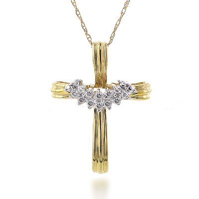 10K Yellow Gold Diamond Cross Pendant (.15ctw)