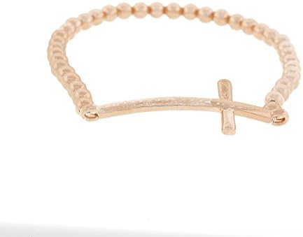 Rosary Beaded Cross Elastic Bracelet (Rose Gold Tone)