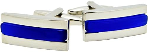 HEHIM(TM) 2 PCS Cuff Links for Men Silver &amp; Blue Crystal With Wooden Gift Box FCL-023