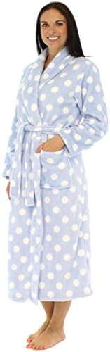 PajamaMania Women's Fleece Robe (Blue Polka Dot - Lrg)
