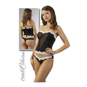 Black Bustier / Basque with Matching Thong and Lace Trim