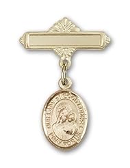 14K Gold Baby Badge with Our Lady of Good Counsel Charm and Polished Badge Pin