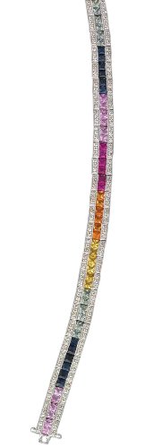 14K White Gold Designer Bracelet, Enhanced with Precious Multi Color Sapphire and Pave Set Diamonds. (GH-Color, SI-Clarity; c.t.t.w. 1.14CT; Precious Stones 6.95CT.)