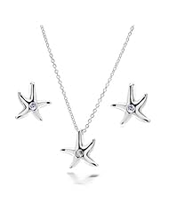 Bling Jewelry Sterling Silver Cubic Zirconia Starfish Necklace and Earrings Set