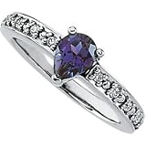 14K White Gold Chatham Creared Alexandrite & Diamond Ring