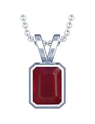 18K White Gold Emerald Cut Ruby Solitaire Pendant
