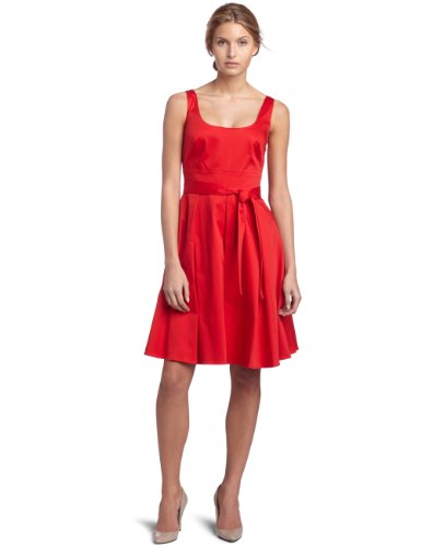 Calvin Klein Women's Belted Cotton Tank Dress,Poppy,4