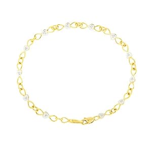 9ct Two-Colour Gold Ladies' 5 Points Diamond Set Heart Link Bracelet