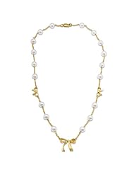 Freshwater Pearl Bow Necklace in 14K Yellow Gold (6.5-7mm)