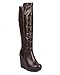 Breckelles DE11 Women Knee High Leatherette Platform Zip Wedge Boot - Brown