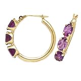14k Gold & Amethyst 3 Oval Stone Hoop Earrings
