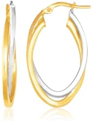14K Two Tone Gold Double Oval Hoop Earrings