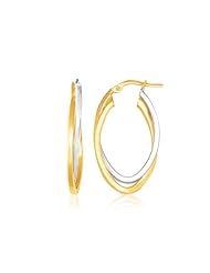 14K Two Tone Gold Double Oval Hoop Earrings