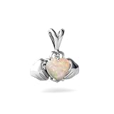 14K White Gold Heart Genuine Opal Celtic Claddagh Pendant