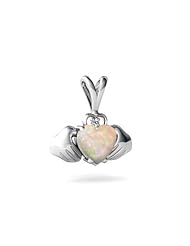 Genuine Opal 14kt White Gold Celtic Claddagh Pendant
