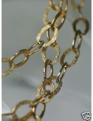 Solid 14k Yellow Gold Hammered Paper Chain Necklace (5x3x1mm ), 16" Italian 2.05g