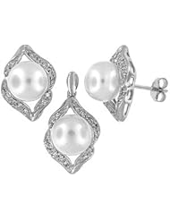 Sterling Silver and Freshwater Pearl Earring and Pendant Set