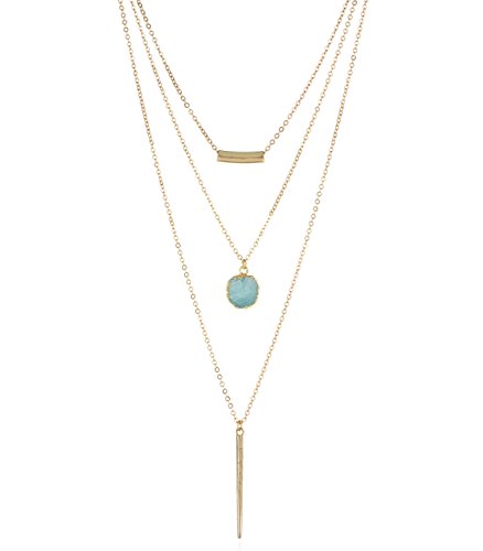 INPINK Fashion Jewelry Faux Geode Spike Layered Pendant Necklace