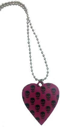 HEART NECKLACE WITH SKULL PATTERN - Pink/Black