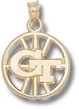 Georgia Tech Yellow Jackets Solid 10K Gold ''GT'' Pierced Basketball Pendant