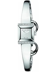 Gucci Womens YA128504 G-Frame Square Steel Bangle Diamond Case Watch