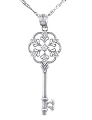 925 Sterling Silver Diamond Key Pendant Necklace with 18" Chain