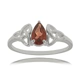 Sterling Silver Celtic Triquetra Ring - Pear Cut Garnet