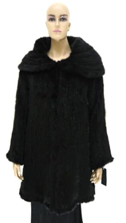 Mink FUR 3/4 Coat/hood with Wrap Around Collar Black