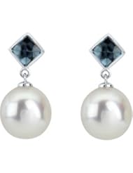 05.00 MM/11.00 MM Fine Ci 14K Yellow Gold South Sea Cultured Pearl And Genuine London Blue Topaz Earring