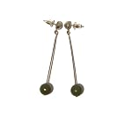 Serpentine Earrings 02 Dangle Army Green Natural Stone Orb Silver Steel Post Gem 2