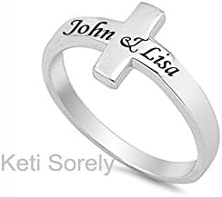 Engraved Sideways Cross Ring with Personalized Names or Dates (7, sterling-silver)