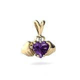 14K Yellow Gold Heart Genuine Amethyst Celtic Claddagh Pendant