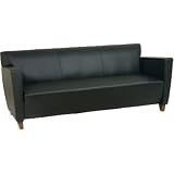 Black Leather Sofa with Cherry Finish By Office Star