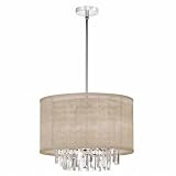 Dainolite 15174-117 4-Light Crystal Pendant with Oyster Organza Shade, Polished Chrome/Crystal/Organza