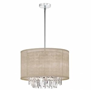 Dainolite 15174-117 4-Light Crystal Pendant with Oyster Organza Shade, Polished Chrome...