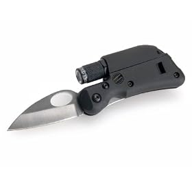 Tool Logic SL1M Mini Tactical Folding Straight Edge Knife With LED Flashlight and Signal Whistle, Black