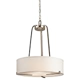 Kichler Lighting 42488PN 3-Light Incandescent 24-Inch Drum Shade Pendant, Polished Nickel with White Fabric Shade