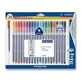 Triplus Fineliner Pens,.3mm,Metal Clad Tip,20/PK,Assorted (STD334SB20BK).