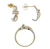 2Tone Ribbon J Hoop Earrings Ring Set 1/4cttw Diamond
