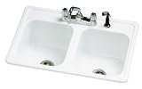 Crane Plumbing 53464 Arlington 33-by-22-Inch Porcelain Enameled Steel Double-Bowl Kitchen Sink plus Sprayer, White