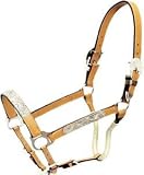 Cowboy Pro Leather Show Halter With Silver/Wrapped Throat Strap - Natural Gold - Horse