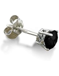 1/2 Carat Round Single Black Diamond Stud Earring In 14K White Gold