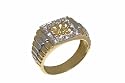 9ct Yellow and White Gold Men's Stone Set Signet Leaf Ring