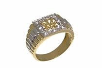 9ct Yellow and White Gold Men's Stone Set Signet Leaf Ring