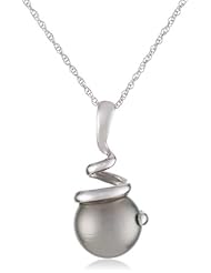 10k White Gold Black Tahitian Cultured Pearl Fashion Pendant Necklace, 17"