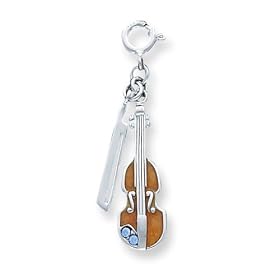 Buy Sterling Silver Enameled Violin Charm with 20 inch Sterling Silver Chain made by A Great Jewelry Co. now!