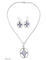 Moonstone and amethyst jewelry set, Orbit - Moonstone Amethyst and Peridot Jewelry Set from India