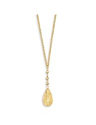 14k Yellow Gold Puff Teardrop & Bead Lariat with 2in ext Necklace