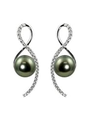 14k white gold 9-9.5mm Tahitian cultured pearl and diamond (.46ctw) earrings.