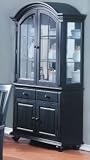 Black Finish Buffet Hutch Glass Shelves